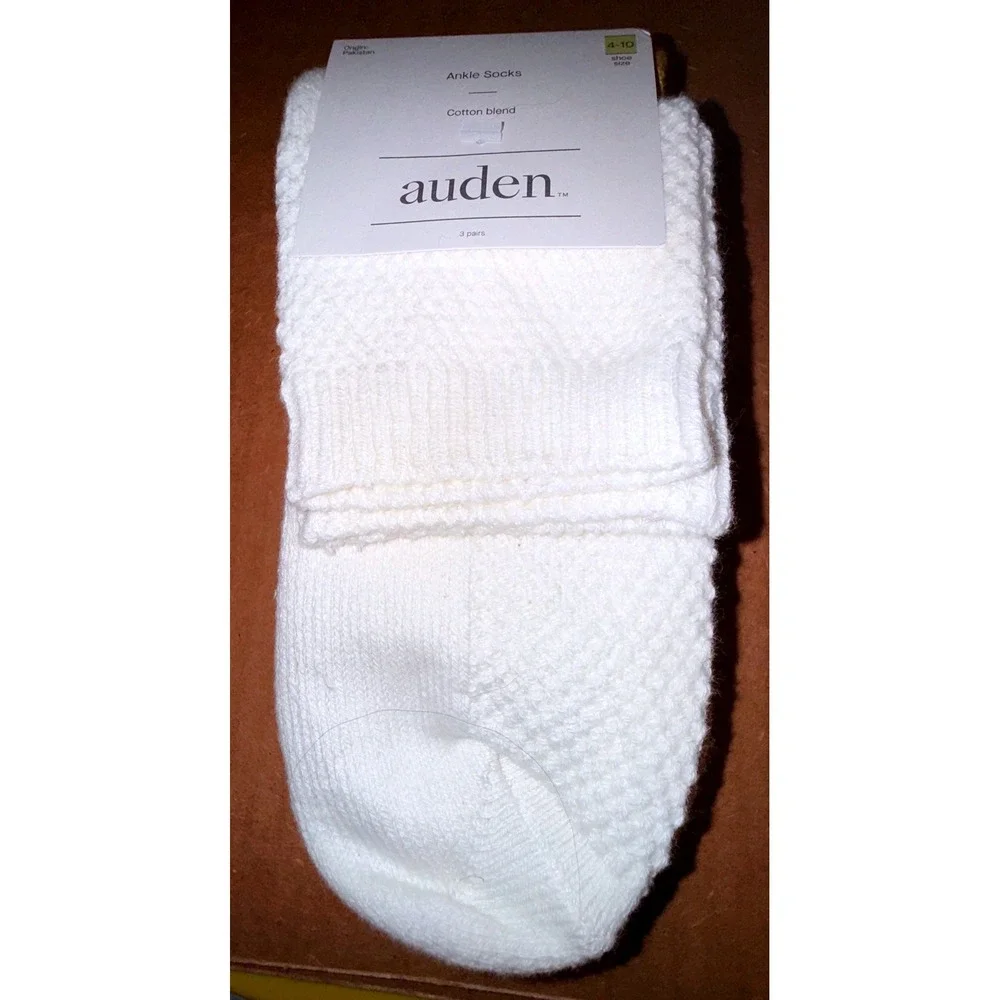 Auden Ankle Socks Women OS 4-10 NEW 3-Pack Cotton Blend Cable Knit Multi Color